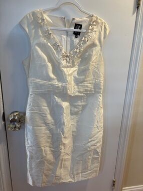 Jax Cream Embellished V-Neck Midi Sheath Dress